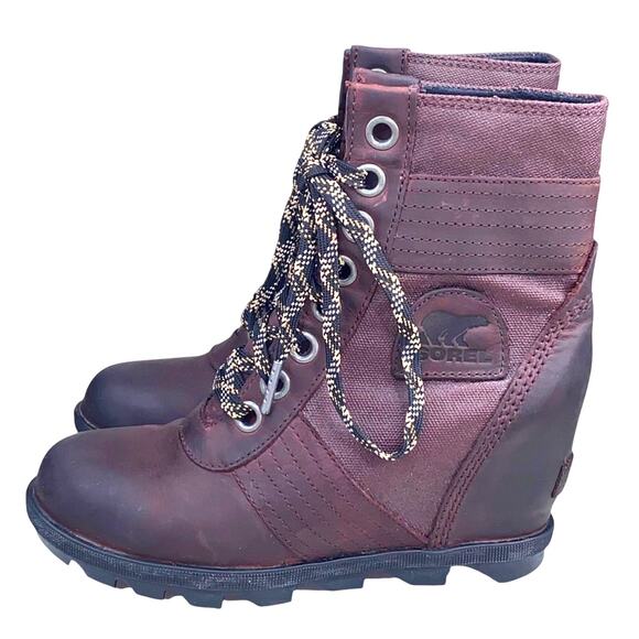 Sorel Women’s Lexie Maroon Leather Lace Up Wedge Ankle Boot Size 6 - Picture 4 of 9